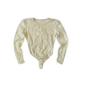 Nordstrom Lace Ling Sleeve Bodysuit Size Small Off White